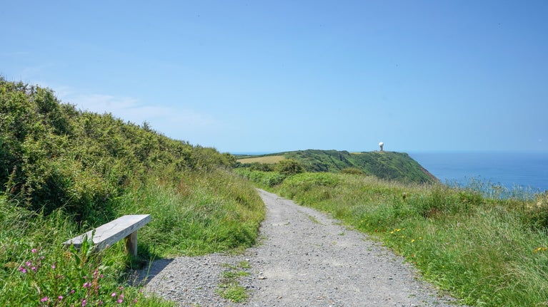 A path running along the top of a cliff with the sea on the right